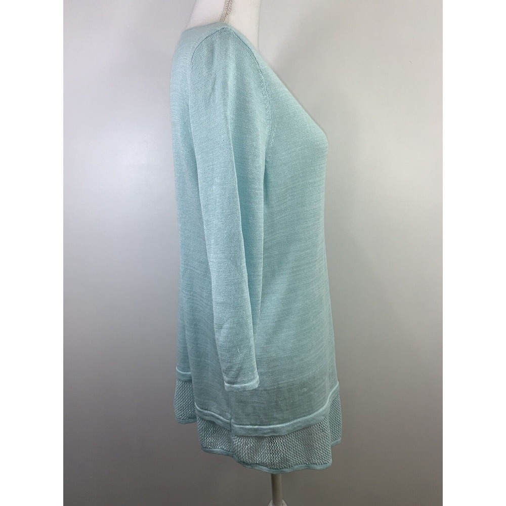 J JILL Pure Jill Aqua Linen Blend Mesh Hem Asymmetrical Tunic Sweater Small - Picture 2 of 6